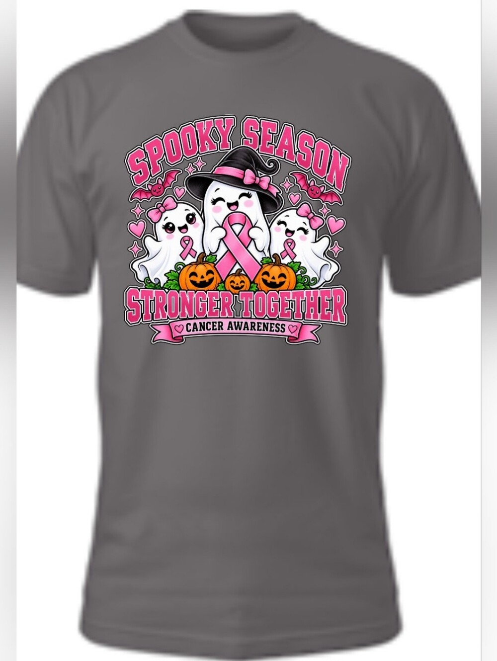 Spooky Season Stronger Together Cancer Awareness T-Shirt Sm-5XL